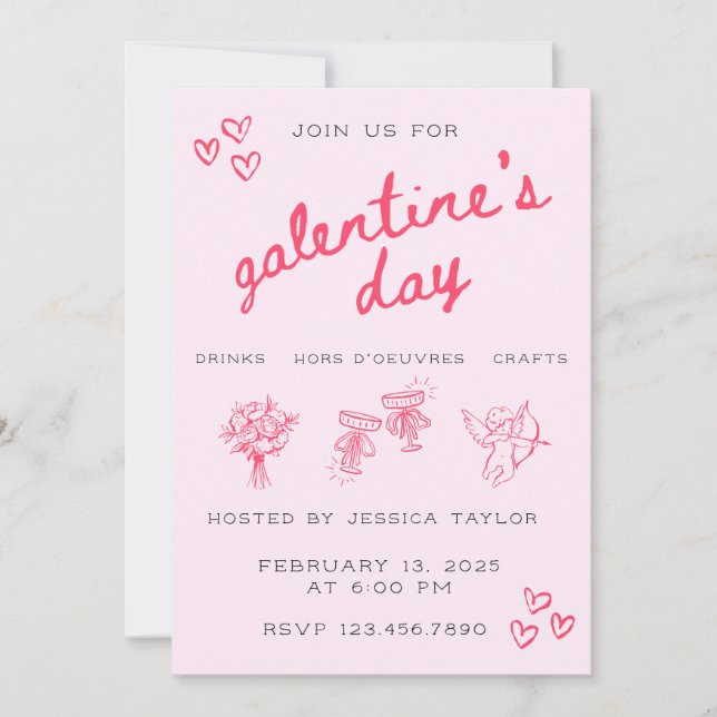Galentine’s Day Valentines Girly Invitation Inbjudningar (Framsida)