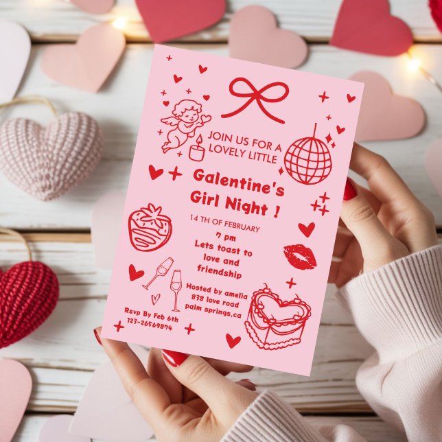 Galentine’s-fest, nattens Valentine Handritad Inbjudningar (Skapare uppladdad)