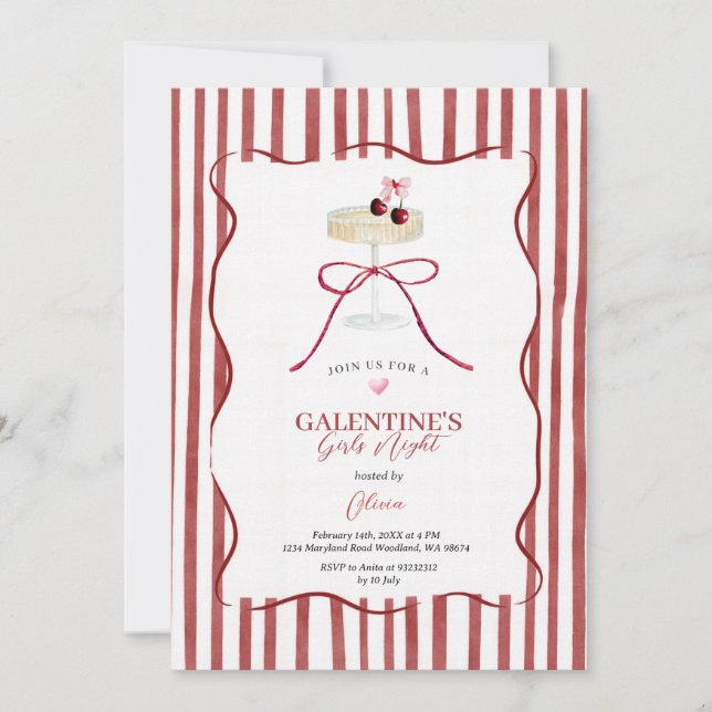 Galentine’s Girls Night Red Cherry Invitation Inbjudningar (Framsida)