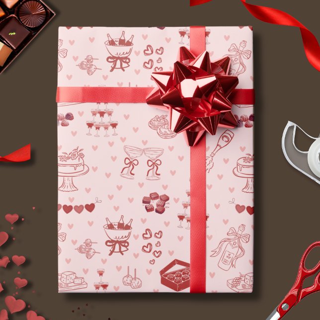 Galentine’s Party Doodle Pattern Presentpapper (Skapare uppladdad)