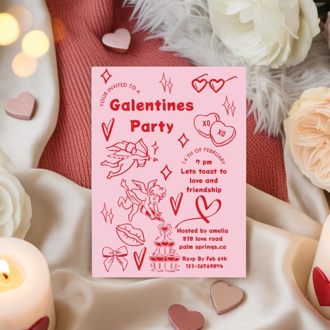 Galentine’s Party, Girls Galentine’s Hand Drawn In Inbjudningar (Skapare uppladdad)