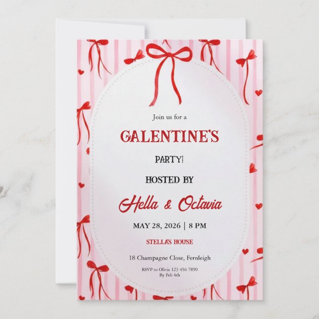 Galentine’s Party Invitation Printable, Pink & Red Inbjudningar (Framsida)