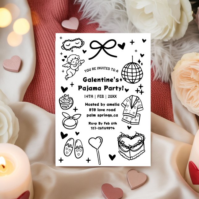 Galentine’s Pyjamas, Natt Valentine Handritad Inbjudningar (Skapare uppladdad)