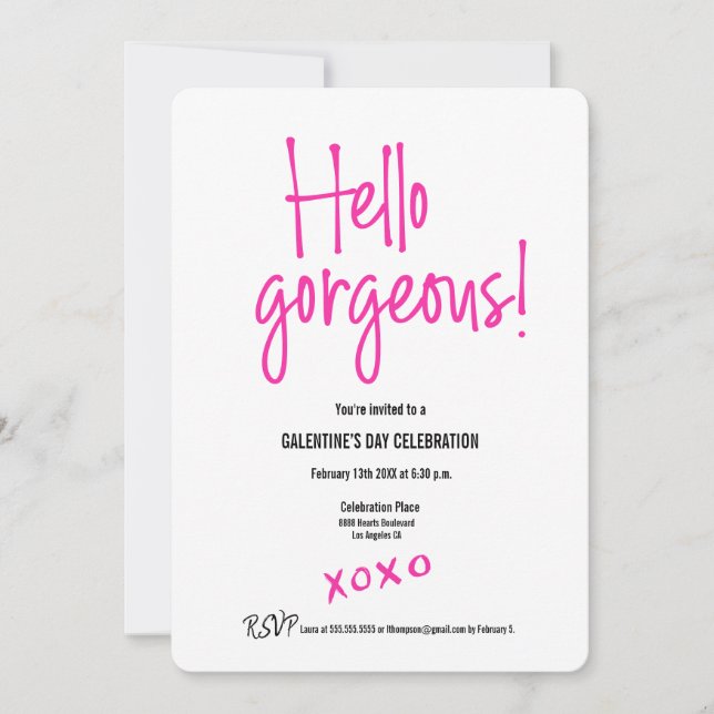 Galentine Vaelentins Hej Gorgous XOXO Inbjudningar (Framsida)