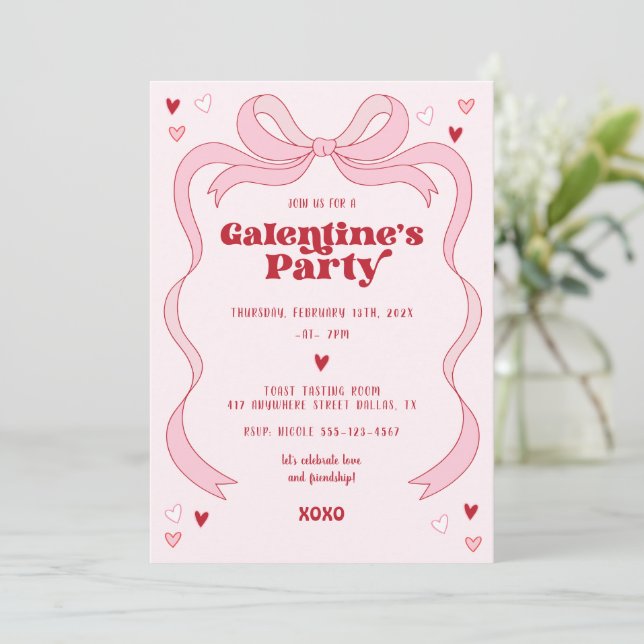 Galentinens dag Brunch Party Rosa Bow Inbjudningar (Stående Fram)