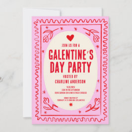 Galentinens dag Röd Rosa hand plockade Party Inbjudningar