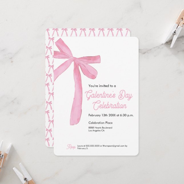 Galentinens Rosa-banematod - modernt modernt Inbjudningar (Fram/Back In Situ)