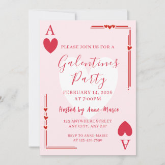 Galentines Ace Hearts Girls Valentines Invite Inbjudningar