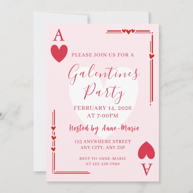 Galentines Ace Hearts Girls Valentines Invite Inbjudningar (Framsida)