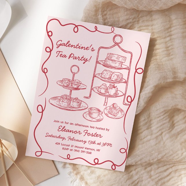 Galentines Aeftermiddag Tea Party Hand plockade Inbjudningar (Skapare uppladdad)