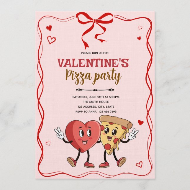 Galentines Alla hjärtans dag retro pizza inbjudan (Framsida)