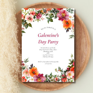 Galentine's Alla hjärtans dag Rosa Röd Blommig Inb Julkort