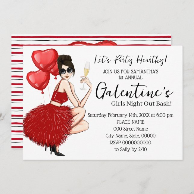 Galentines Bash Girls Natt ut Valentines Party Inbjudningar (Fram/baksida)