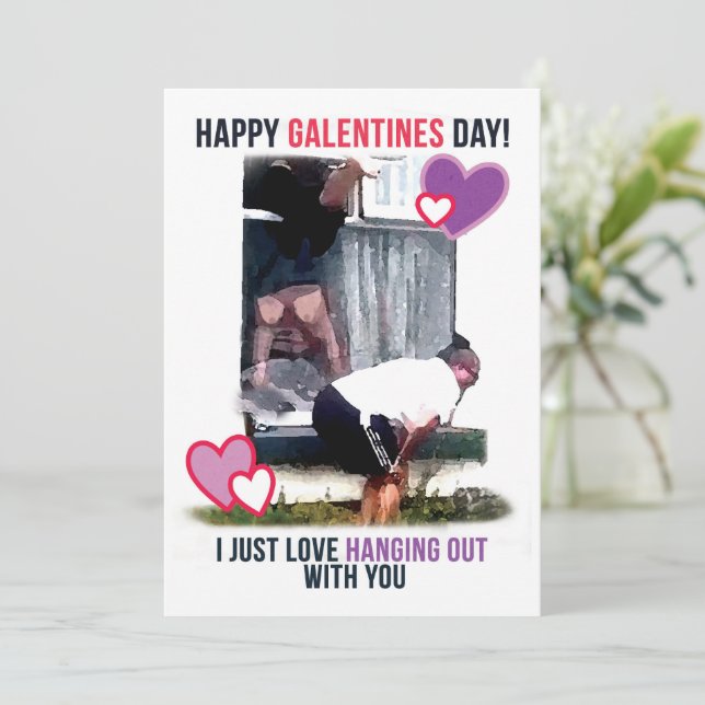 Galentines Card-virusvideo dam-fönster som faller Julkort (Stående Fram)