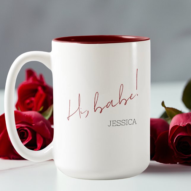 Galentines dag Babe Red Script Simple Best Friend Två-Tonad Mugg (Galentine's Day Babe Red Script Simple Best Friend Two-Tone Coffee Mug)