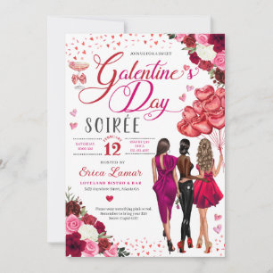 Galentines dag Girl Friends Brunch Rosa Hearts Inbjudningar