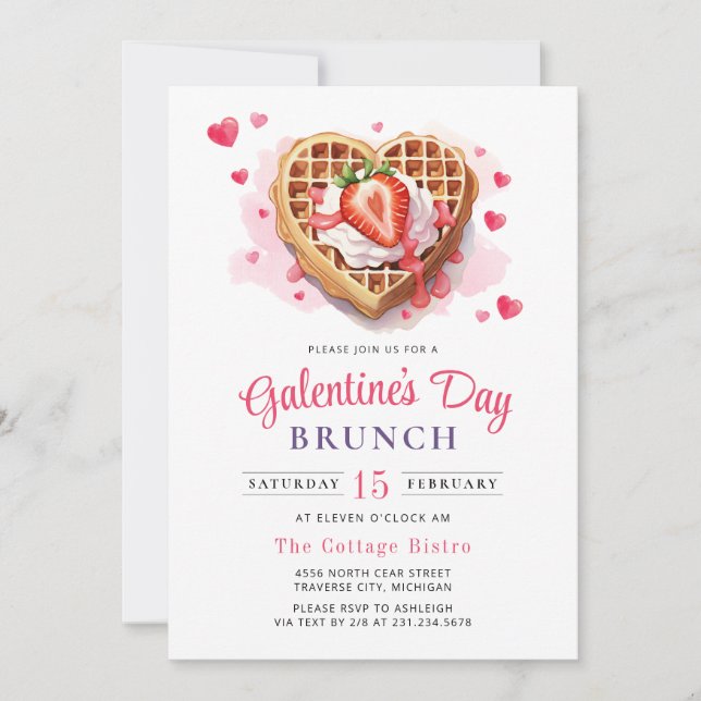 Galentine's Day Alla hjärtans dags Brunch Inbjudan (Framsida)