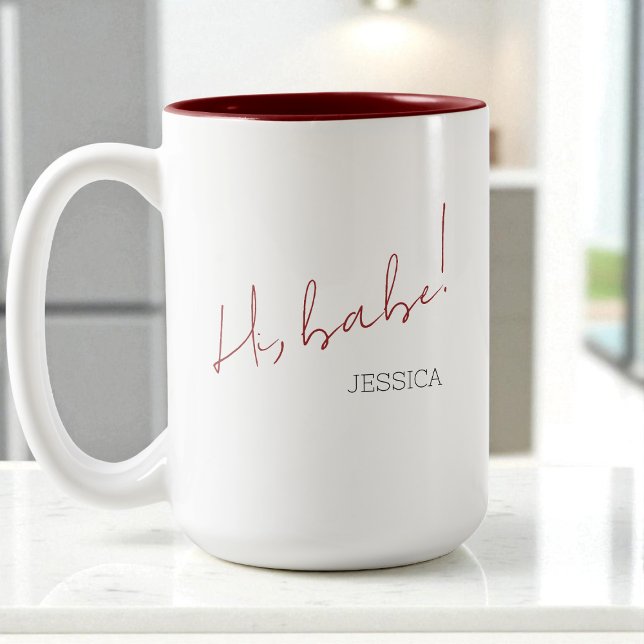 Galentine's Day Baby Röd Script Enkel Bästa Vän Två-Tonad Mugg (Galentine's Day Babe Red Script Simple Best Friend Two-Tone Coffee Mug)