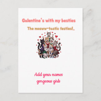 Galentine's Day Bästa vänner Katter Illustration Vykort