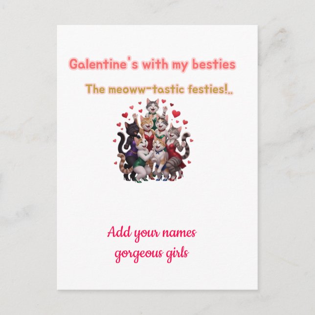 Galentine's Day Bästa vänner Katter Illustration Vykort (Framsida)