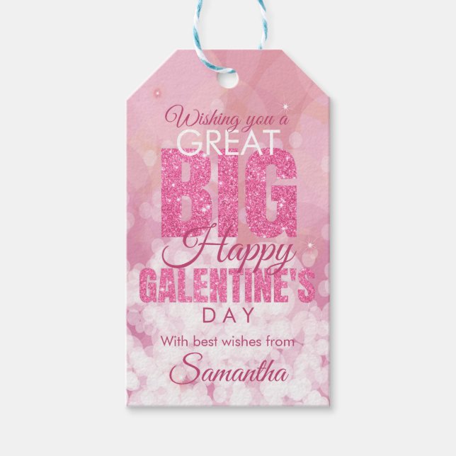 Galentines Day Bestie Rosa Glitter Valentines Presentetikett (Framsidan)