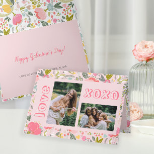 Galentine's Day blommig 2 foto collage rosa xoxo Helgkort