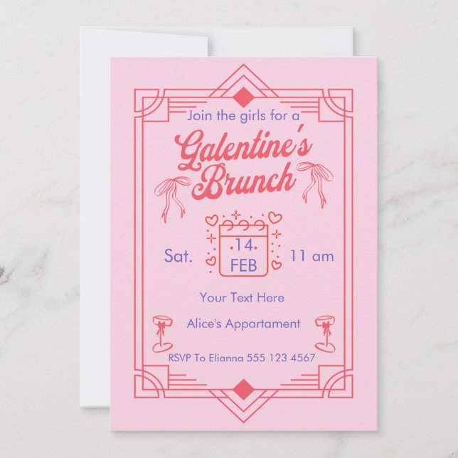 Galentine's Day Brunch Girls  Party Invitation Julkort (Framsida)