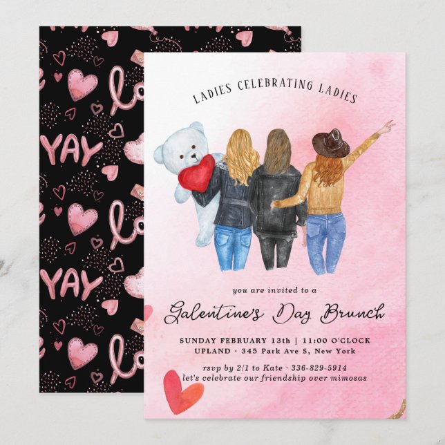 Galentine's Day Brunch-inbjudan Inbjudningar (Fram/baksida)