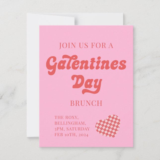 Galentines Day Brunch Inbjudan Retro Heart (Framsida)