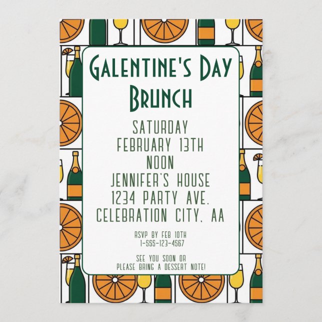 Galentines Day Brunch Mimosas Retro Inbjudningar (Framsida)