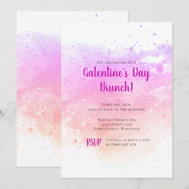 Galentines Day Brunch Watercolor Valentine Day Inbjudningar (Fram/baksida)