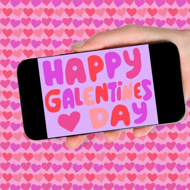 Galentines Day Bubble Brev Groovy Retro Digital Kort (Happy Galentines Day Bubble Letters Groovy Retro Digital Card Online Email Colorful Love  ecard)