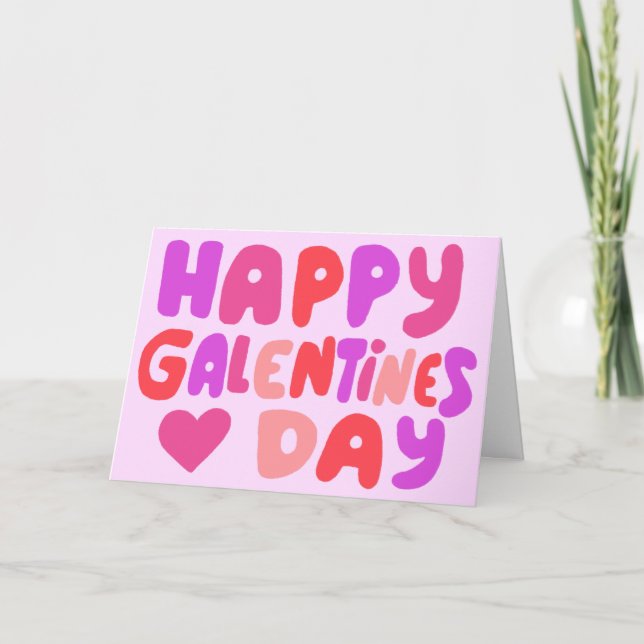 Galentines Day Bubble Brev Rosa Curvy Retro Kort (Framsida)