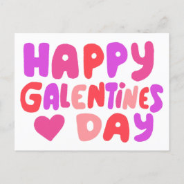 Galentines Day Bubble Brev Rosa Curvy Retro Vykort