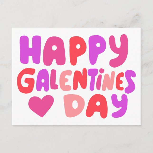 Galentines Day Bubble Brev Rosa Curvy Retro Vykort (Framsida)