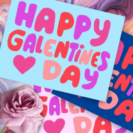 Galentines Day Bubble Brev Rosa Curvy Retro Vykort
