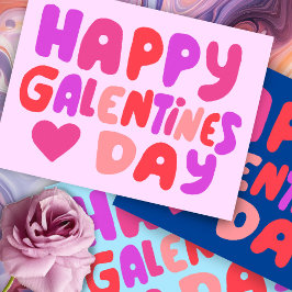 Galentines Day Bubble Brev Rosa Curvy Retro Vykort