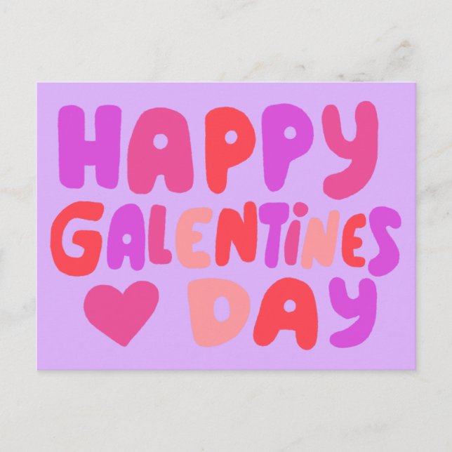 Galentines Day Bubble Brev Rosa Curvy Retro Vykort (Framsida)