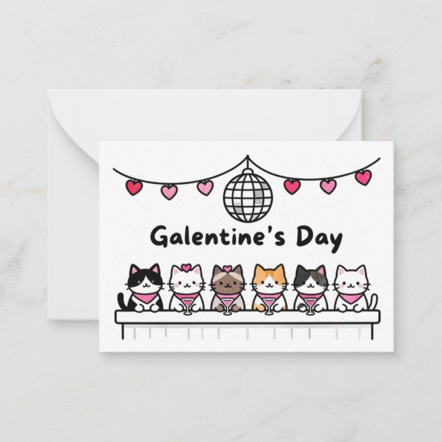 galentine's day card cat lover valentine day anteckningskort (Framsida)