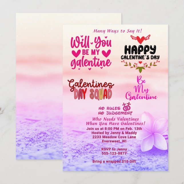 Galentine's Day Citat Kvinnors Vänskap Fest Inbjudningar (Fram/baksida)