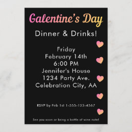 Galentines Day Dinner Drinks Pink Black Party Inbjudningar