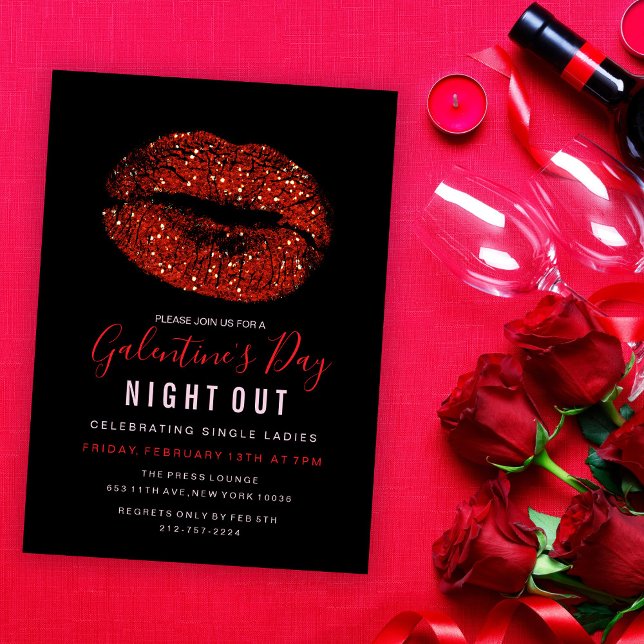 Galentine's Day-fest Röd Glitterläppar Inbjudan (Skapare uppladdad)