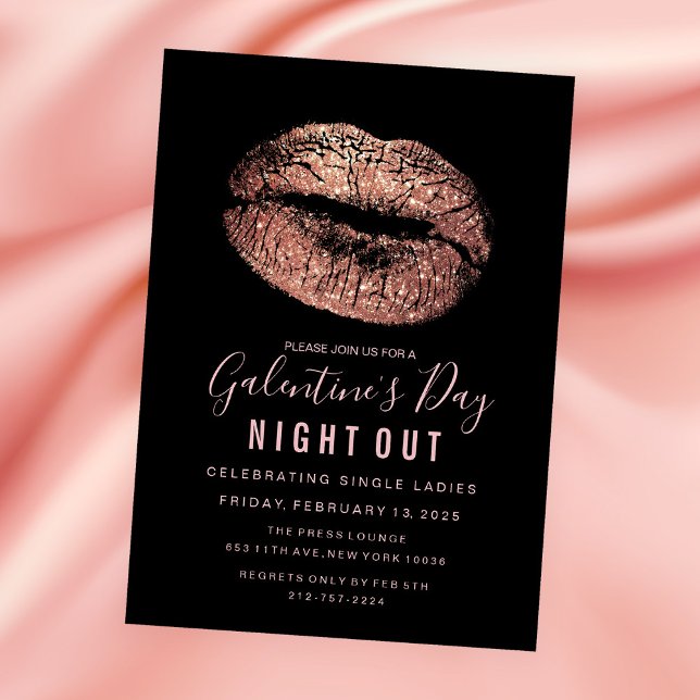 Galentine's Day Festa Rosa Guld Läpp Invitation Inbjudningar (Skapare uppladdad)