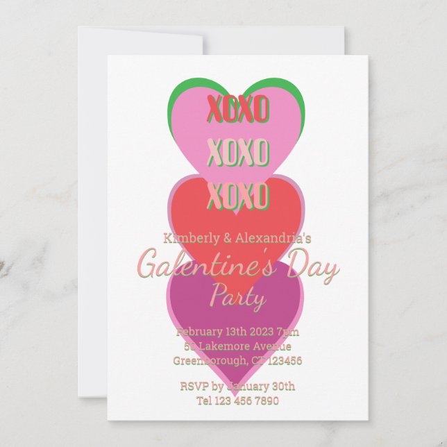 Galentine's Day Flicka och Grön Inbjudningar (Framsida)