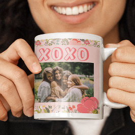 Galentine's Day floral pink 2 photo collage xoxo Kaffemugg