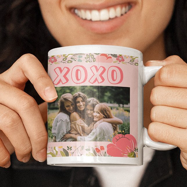 Galentine's Day floral pink 2 photo collage xoxo Kaffemugg (Skapare uppladdad)