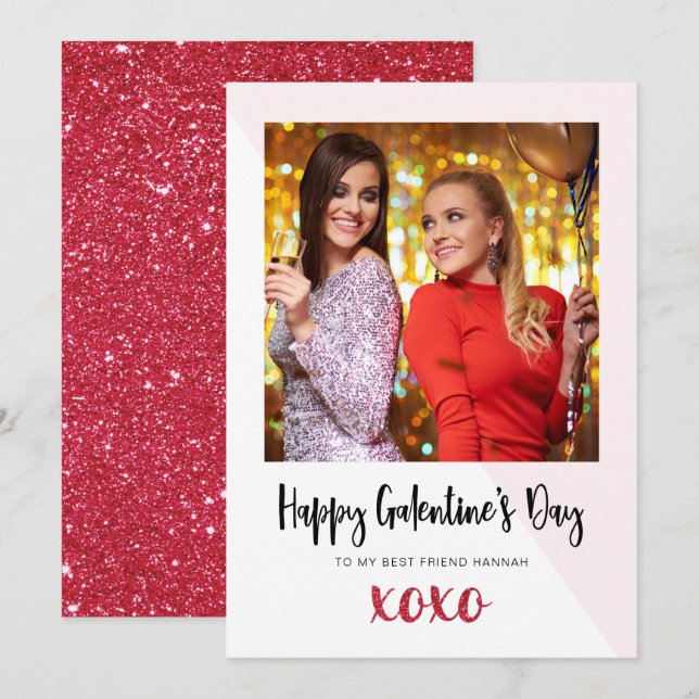 Galentine's Day Foto XOXO Kort (Fram/baksida)