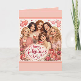 Galentine's Day Greeting Card, Six Girlfriends Kort