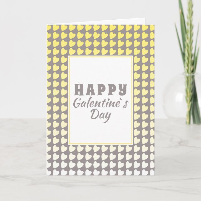 Galentine's Day Gult Grått Gradient Heart Mönster Helgkort (Framsida)