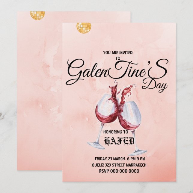 Galentine's Day-kopp blommodern rosa inbjudan (Fram/baksida)
